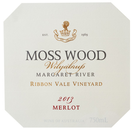 L21_20151118_MOSS WOOD_White bg label Merlot 2013 750ml Ribbonvale