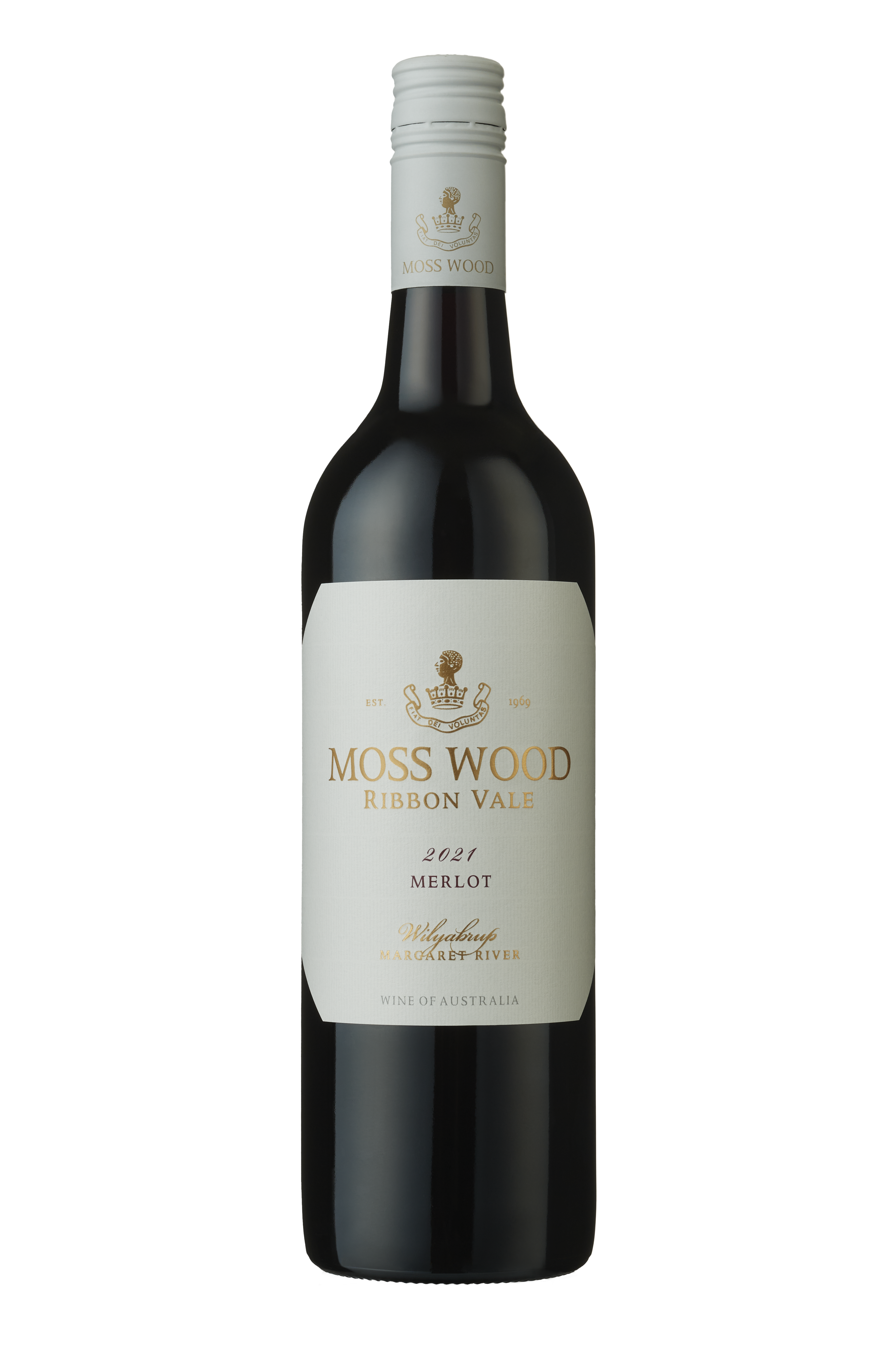 Moss Wood Ribbon Vale Merlot 2021 bottle image on a white background.