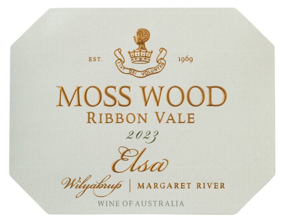 006_20240118_MOSSWOOD_White Elsa 2023 LR Close up image of Moss Wood Ribbon Vale Elsa 2023 label.