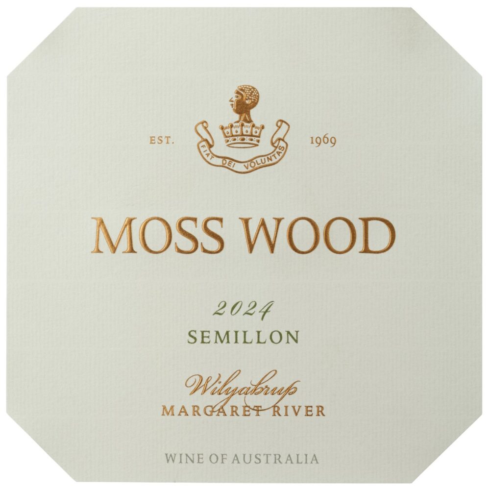 03_20240705_Semillon_Label Close up of Moss Wood Semillon 2024 wine label.