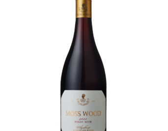 Moss Wood Pinot Noir 2022 Bottle on white background.