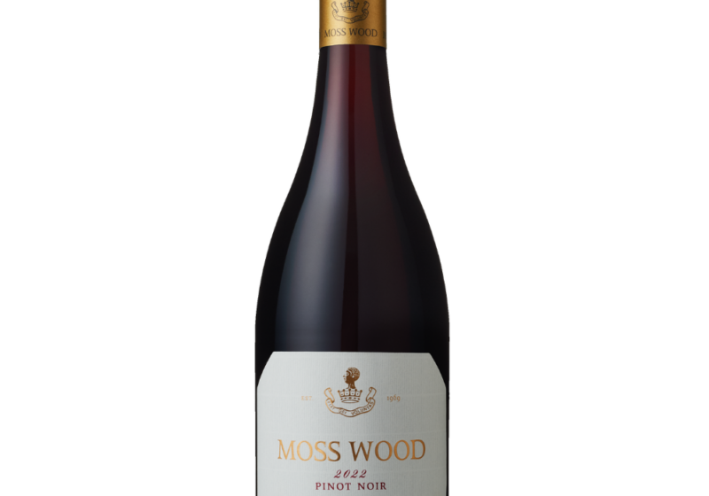 Moss Wood Pinot Noir 2022 Bottle on white background.